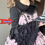 GETADME 2025 Japanese Lolita Blouse White - Cute Puff Sleeve Shirt with Lace Cuffs for JSK Dress Sweet Vintage Style Underblouse