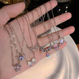 Getadme Y2K Crystal Bow Angel Wings Heart Pendant Necklace For Women Sweet Cool Girl Clavicle Chain Trendy Aesthetic Jewelry Accessories