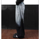 GETADME American retro gradient high street splashed ink personality loose curved knife hip-hop jeans men and women trendy casual pants