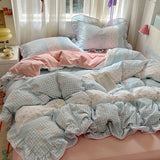 GETADME Ruffles Bedding Set Floral Style Duvet Cover Pillowcase with Bedsheet Skin-friendly Bed Linen Set Girls Room Bedclothes 이불세트