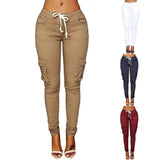 GETADME Mather 2025 Spring Lace Up Waist Casual Women Pants Solid Pencil Pants Multi-Pockets Straight Trousers S-4XL
