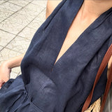 GETADME Linad Street Chic Navy Halter Tank Top For Women Fashion Deep V Neck Lace Up Vest Female Spring Casual Sleeveless Tops 2026