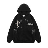 Getadme Y2K Aesthetic Vintage Slim Sweatshirts Embroidery Graphic Pattern Zip Up Hoodies 2000s Retro Grunge Mall Goth Jacket Autumn Coat