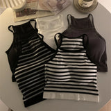 GETADME Korean Version Women Tank Tops Thread Solid Casual Fashion Crop Top with Chest Pad Stripe Sleeveless Outer Wear Basic Camisole