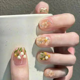 GETADME 24개 탈착식 숏 프레스 온 네일 Y2K 라인스톤 거짓 네일 (글루 포함) 발레 스위트 쿨 걸스 인조 거짓 네일 팁