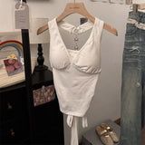 GETADME Summer Women Tank Top Slim Fit Halter Neck Sleeveless Crop Top Backless Bow Tie Design Sexy Streetwear Y2K Style Gray Camisole
