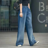 GETADME Slouchy Jeans Women's Wide-leg Jeans 2025 y2k Streetwear High Waist Vintage Trousers Casual Simple Blue Straight Denim Long Pant