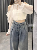 GETADME Retro High Waist Wide Leg Denim Jeans Women's Spring Autumn 2025 New plus Size Slimming Drapey Floor-Length Loose Fit Trousers