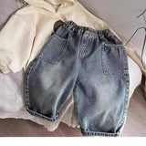 GETADME 2025 Spring Autumn Kid Boys Denim Pants Side Pocket Polished White Children Boys Pants Elastic Waist Casual Baby Boys Trousers