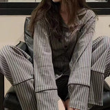 GETADME Pajamas for Women in Spring and Autumn Long Sleeved Striped Thin Design Can Be Worn Externally Student Sleepwear Two Piece Set