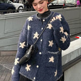 Gilet en maille à étoiles vintage GETADME pour femme, imprimé Harajuku, pull d'hiver coréen à manches longues, pull décontracté. 