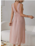 GETADME Sexy Pajamas Long Nightgown Home Wear Fashion Lace Dress For Women Deep V Sleepwear Chiffon Nightdress Wedding Night Clothes