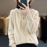 New 100% Cashmere Sweater For Women Hooded Zippered Cardigan Fashion Cashmere Sweater Women Leisure Sweater Autumn And Winter