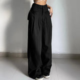 GETADME Gothic Punk Bandage Wide Leg Pants 90s Baggy Pant Women Oversize Low Rise  Y2k Academic Pants Streetwear E-girl Style