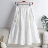 GETADME 2025 Summer New Versatile Solid Color Medium-Length Drawstring Pocket Skirt Women's Fashionable Workwear Half-Length Skirt