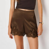 GETADME Women Y2k Slik Lace Trim Shorts Stain Pajama Micro Mini Slip Boxer Shorts Low Rise Lounge Pj Bottoms Pettipants Streetwear