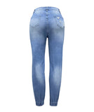 GETADME Women Denim Jeans Ankle Length Print Holes Pencil Pants Pockets Washing Slim Basics Zipper Fly Spring Flat Slight Strech