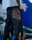 GETADME Y2K 청바지 하라주쿠 고딕 빈티지 매화 자수 패턴 와이드 레그 팬츠 스트리트 캐주얼 힙합 빈티지 아메리칸 청바지 