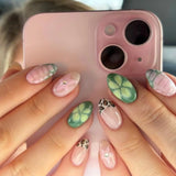 GETADME 24pcs Brown French Leopard Print Press On Nails Stereo Pink Flower Designs Autumn False Nails Sweet Cool Almond Fake Nail Tips