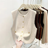 GETADME Knit Vest Women Cardigan Sweater Button Up Round Neck Sleeveless Round Neck Simplicity Casual Fashion Lady Top Female Vest Coat