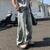 GETADME Men's Baggy Lantern Wide Leg Jeans Vintage Washed Denim Pants Loose Streetwear Casual Trousers for Spring Autumn Daily Outdoor