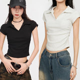GETADME Cotton Summer Sexy Women's T Shirt Skinny Slim Basic Solid Crop Top Short Sleeve Polo TShirtCasual Top Tee for Women