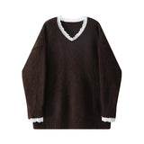 GETADME Lace Trim Warm Sweater for Women V Neck Long Sleeve Winter Loose Soft Top Knit Sweater