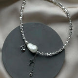 GETADME 우아한 불규칙 CCB &amp; 핑크 스톤 비즈 체인 하트 펜던트 목걸이 여성용 초커 디너 파티 발렌타인 데이 주얼리 N0498