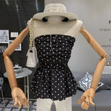 GETADME Ruffle Peplum Tube Cami Top: Waist-Cinching Sleeveless Crop Top Korean Style Chic Summer 2025 Bandeau For Petite Girl