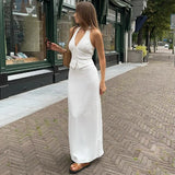 GETADME Women 2 Piece Summer Outfits Solid Color Button Halter Tops and Slit Long Skirt Set for Streetwear y2k Aesthetic Clothes