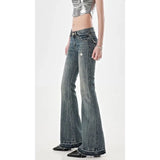 Getadme-American High Street Spicy Girls Low Waist Jeans Women Autumn Vintage Y2k Design Sense Slim Fit Straight Tube Micro Flare Pants