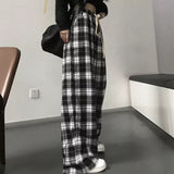 Getadme-autumn Women's Plaid Pants Harajuku Streetwear Hip Hop Wide Leg Trousers Female Teens Loose Casual Straight Pants