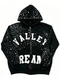 GETADME 2026 New Retro Y2K Hot Diamond Letter Printed Sports Set, Hip Hop Punk Street Trendy Personalized Fashion Zipper Hoodie Pants