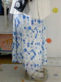 GETADME 블루 일본 하라주쿠 스위트 블렌드 폴카 도트 프린트 하프 스커트 루즈 미디 길이 A라인 여름 스커트 롱 스커트 여성용