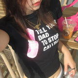 GETADME English Alphabet Print T-shirt Women Streetwear Harajuku Aesthetics Black Tops Tshirt 2025 Summer Fashion Y2k Female T Shirt