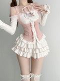 GETADME 2025 Japanese Style Kawaii Clothing 3 Piece Skirts Set Women Bodycon Slim Even Party Clothing Autumn Lolita Suits Y2k Crop Tops