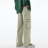 GETADME 2026 New Men Baggy Cargo Jeans Fashion Streetwear Vintage Wide Leg Pants American Streetwear Y2K Big Pocket Youth Overalls