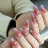 GETADME Long Coffin Press on Nails Nude Color Ballerina Fake Nails Light Pink Charms Manicure Women Girls Full Cover False Nails Tips