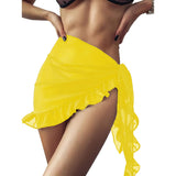 GETADME Mini Ruffle Skirts Women Cover Up Dress Beach Wrap Short Sarongs Bikini Candy Color Bathing Skirt Women Swimsuit Beachwear