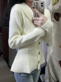 Getadme Small Fragrance Elegant Slim Women Cardigan V-neck Autumn Korean Chic Gentle Soft Waxy Tops Temperament Knitwear Sweater