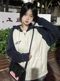 Getadme Harajuku Zip Up Hoodies Women Korean Fashion Streetwear Hooded Sweatshirts Female Kpop Vintage Tops Spring and Autumn