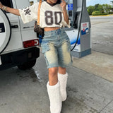 GETADME Denim Pant Women Short Jeans Shorts Pants Slim Mom Jeans High Waist Straight Trousers Y2k Streetwear Splice Pockets Casual Punk