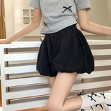 GETADME Korean White Cute Bud Shorts Skirts Women Chic High Waisted Bubble A-line Short Skirt Elastic Waist Solid Casual Ball Gown Skirt