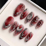 GETADME 30pcs 3D Dream Rose Press on Nails Heart & Animal Wave Fake Nail Short Almond Full Coverage Nail for Women&Girl False Nail Art