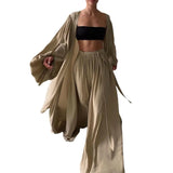 GETADME 2025 Spring Soft Women Three Piece Set Fashion Wrap Cardigan Tops And High Waist Pants Suit Female Casual Tracksuits Homewear