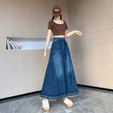 GETADME M-6XL Oversized High waisted Denim Skirt Summer Thin Drape Half length A-line Umbrella Skirts Casual Clothing With pockets