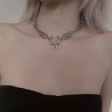 Punk Rock Totem Flame Hollow Love Heart Necklaces for Women Unisex Hip Hop Thick Chains Choker Egirl Party Club Dancing Jewelry