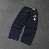 GETADME Y2K Vintage Skull Flame Graphic embroidery Baggy Jeans Men Harajuku Goth Streetwear Washed Denim Pants Grunge Wide Leg Trousers