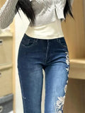 GETADME 2026 Mid Rise Retro Rose Embroidered Micro Flared Denim Pants Female Summer Hot Girls, Slim Fit And Slimming, Flared Floor Pants