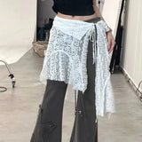 GETADME 스커트 여성 솔리드 홀로우 아웃 시크 레이스업 디자인 스트리트웨어 데일리 스위트 스파이시 걸스 레이어링 트렌디 하라주쿠 인기 여름